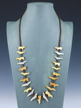 Native American Mother of Pearl Zuni Fetish Carved Bird Necklace - PuebloDirect.com