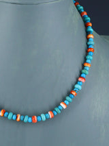 16" Navajo Single Strand Spiny Oyster and Turquoise Necklace - PuebloDirect.com