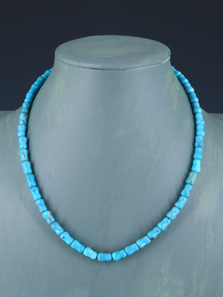 18" Single Strand Turquoise Bone Beads Necklace - PuebloDirect.com