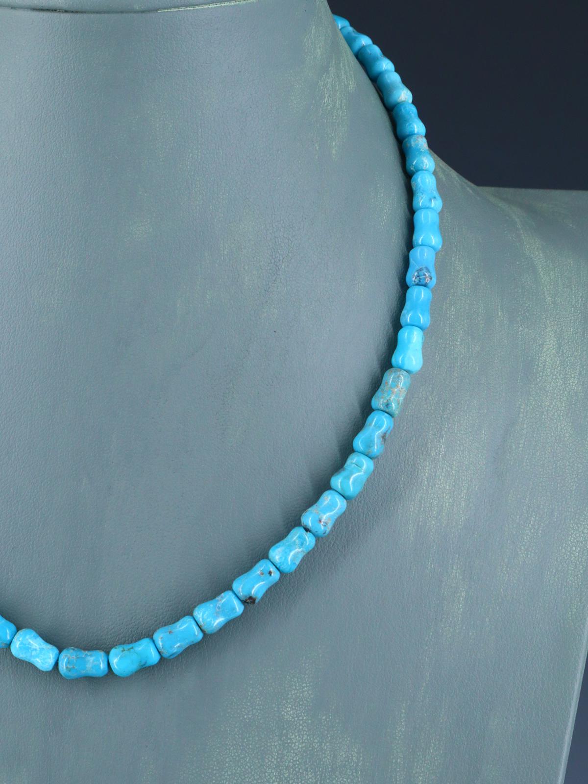 18" Single Strand Turquoise Bone Beads Necklace - PuebloDirect.com