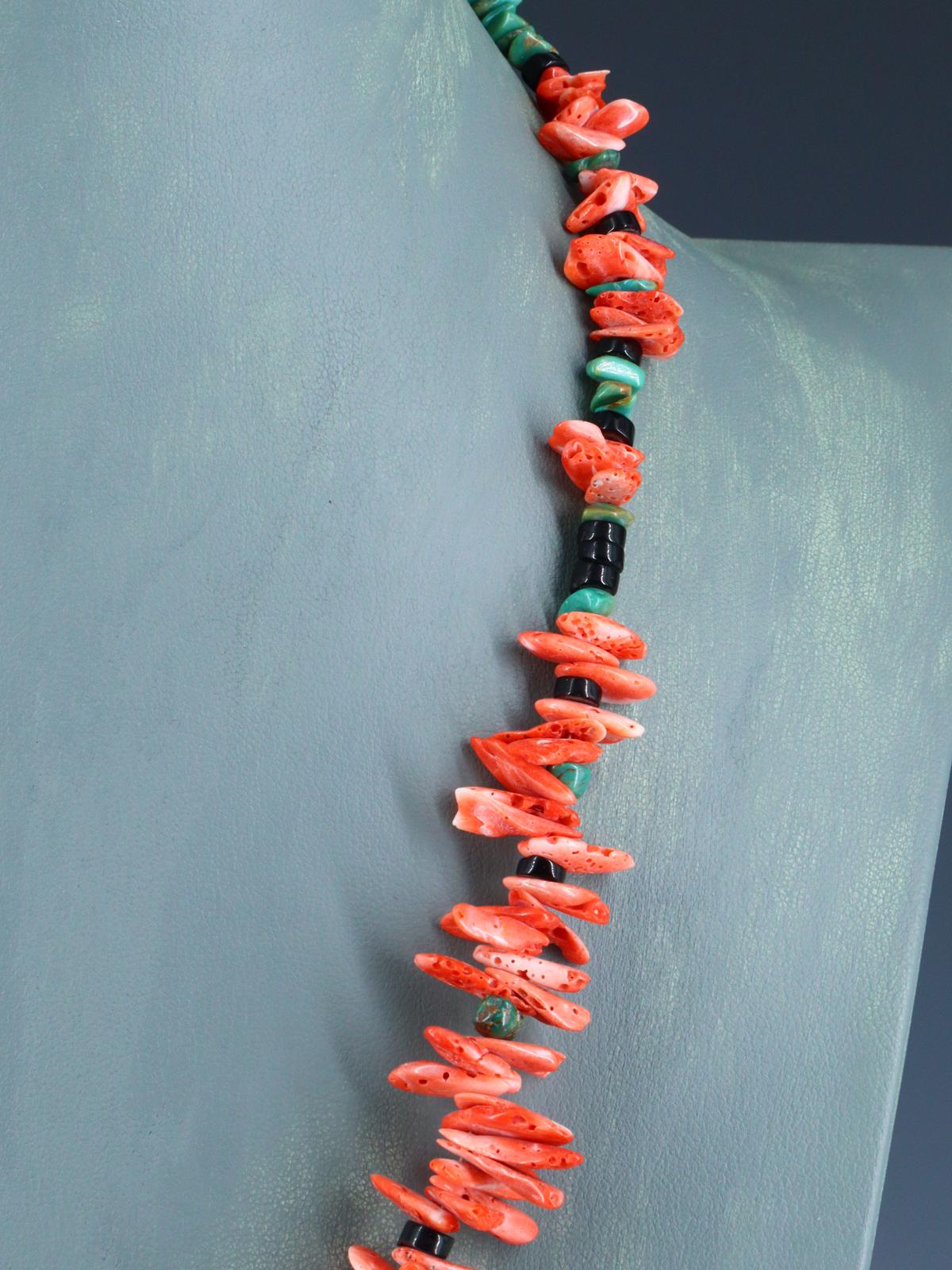 Native American Spiny Oyster and Turquoise Single Strand Necklace