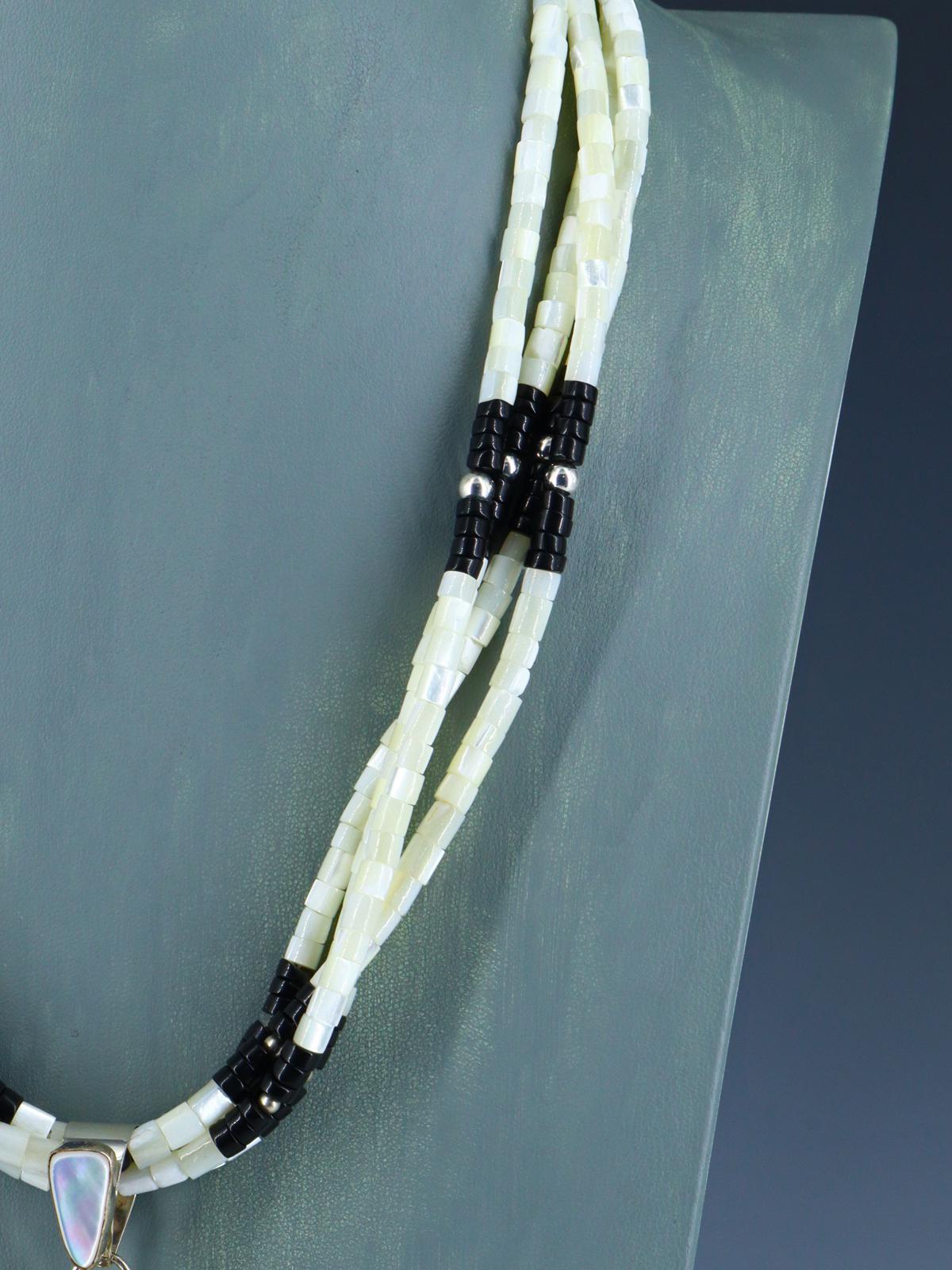 Santo Domingo Four Strand Onyx and Mother of Pearl Jocla Necklace