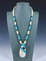 Native American Santo Domingo Turquoise and White Shell Necklace