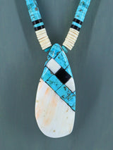 Native American Santo Domingo Turquoise and White Shell Necklace