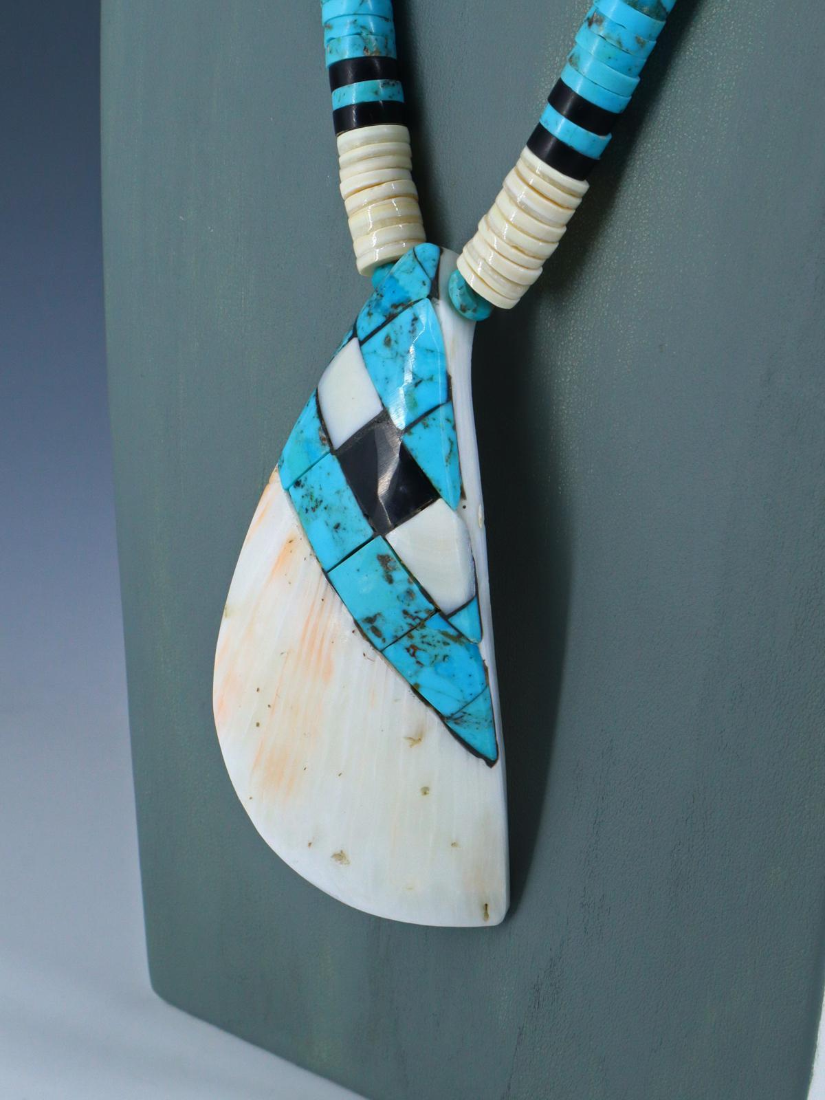 Native American Santo Domingo Turquoise and White Shell Necklace