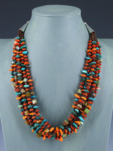 Native American Jewelry Six Strand Turquoise and Spiny Oyster Necklace