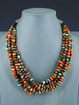 Native American Jewelry Six Strand Turquoise and Spiny Oyster Necklace