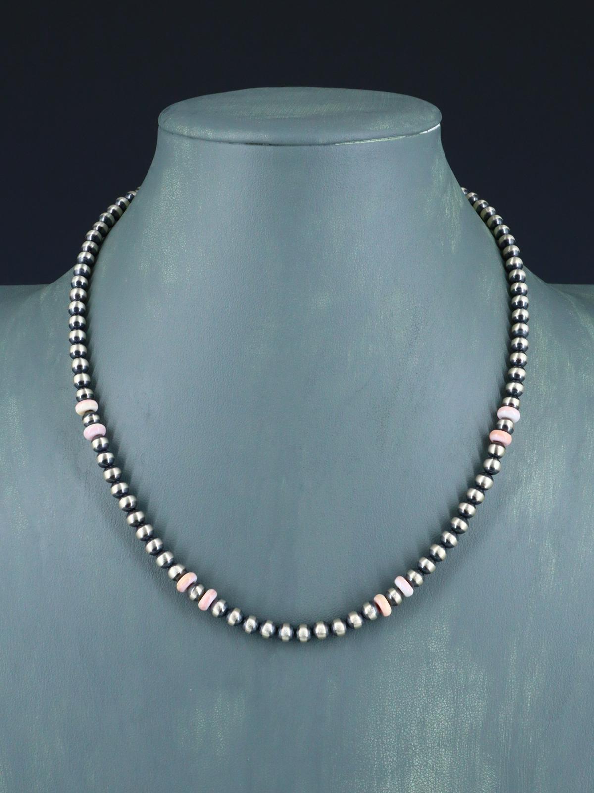 18" Navajo Jewelry Pink Conch Sterling Silver Beaded Necklace - PuebloDirect.com