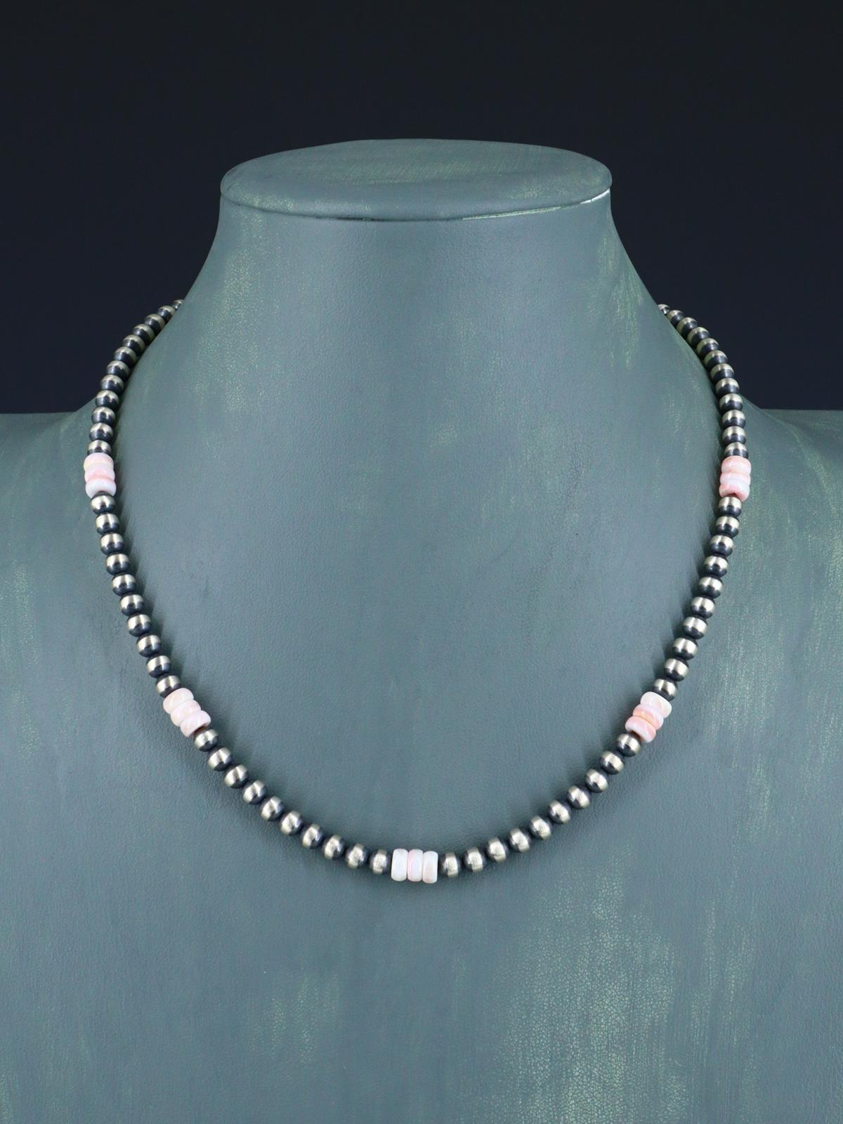 18" Navajo Jewelry Pink Conch Sterling Silver Beaded Necklace