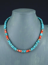Native American Jewelry Single Strand Turquoise and Spiny Oyster Necklace
