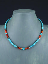 Native American Jewelry Single Strand Turquoise and Spiny Oyster Necklace