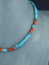 Native American Jewelry Single Strand Turquoise and Spiny Oyster Necklace