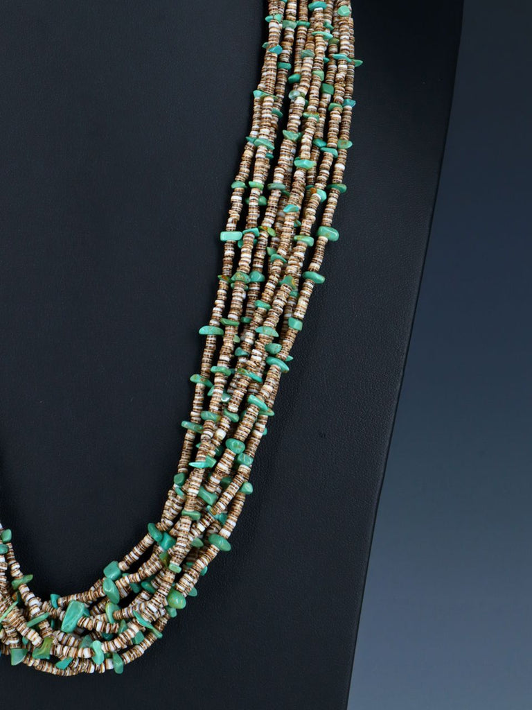 Native American Shell Heishi and Turquoise Ten Strand Necklace Set - PuebloDirect.com