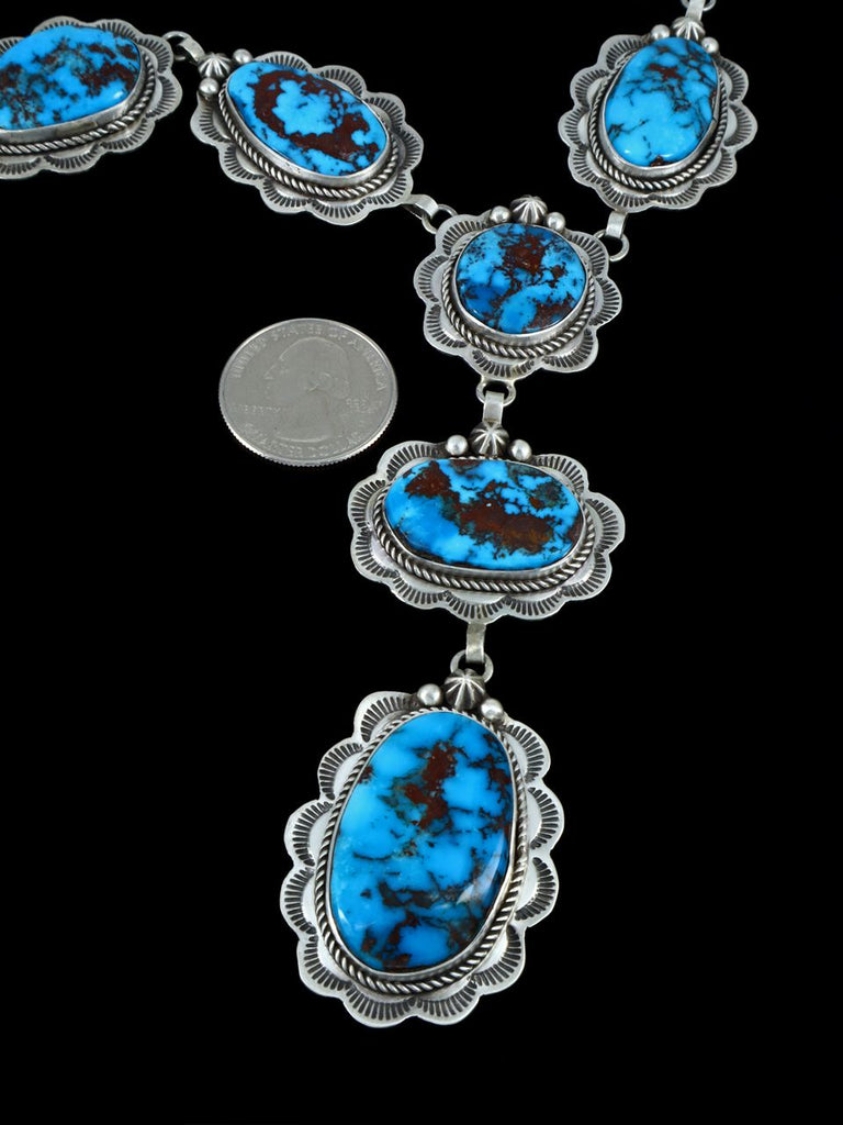 Native American Egyptian Turquoise Sterling Silver Lariat Necklace - PuebloDirect.com