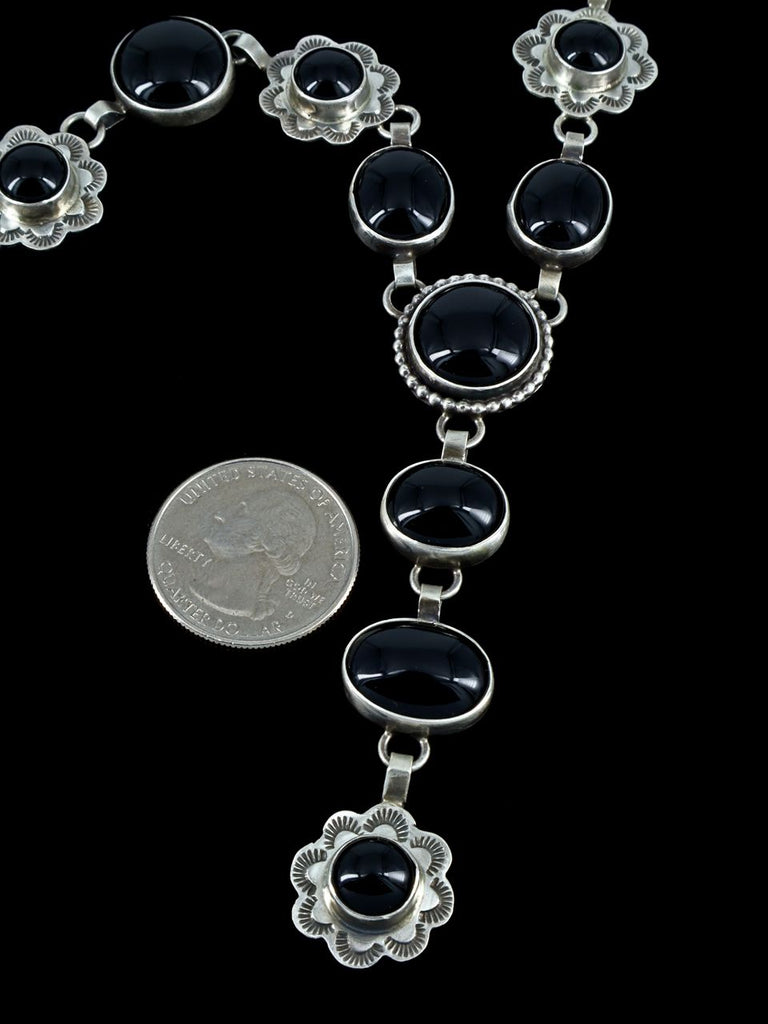 Native American Black Onyx Sterling Silver Lariat Necklace - PuebloDirect.com