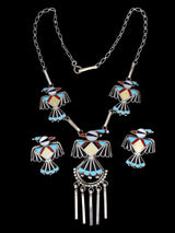 Sterling Silver Native American Zuni Inlay Thunderbird Necklace Set