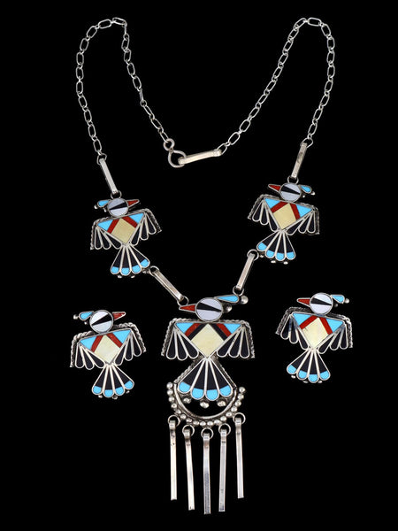 Sterling Silver Native American Zuni Inlay Thunderbird Necklace