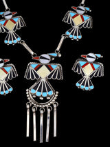 Sterling Silver Native American Zuni Inlay Thunderbird Necklace Set