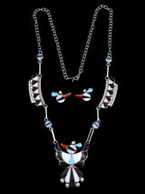 Sterling Silver Native American Zuni Inlay Thunderbird Necklace Set