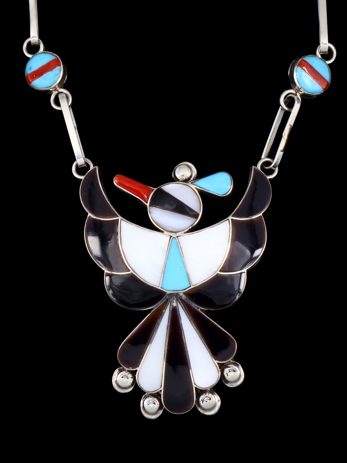 Sterling Silver Native American Zuni Inlay Thunderbird Necklace Set