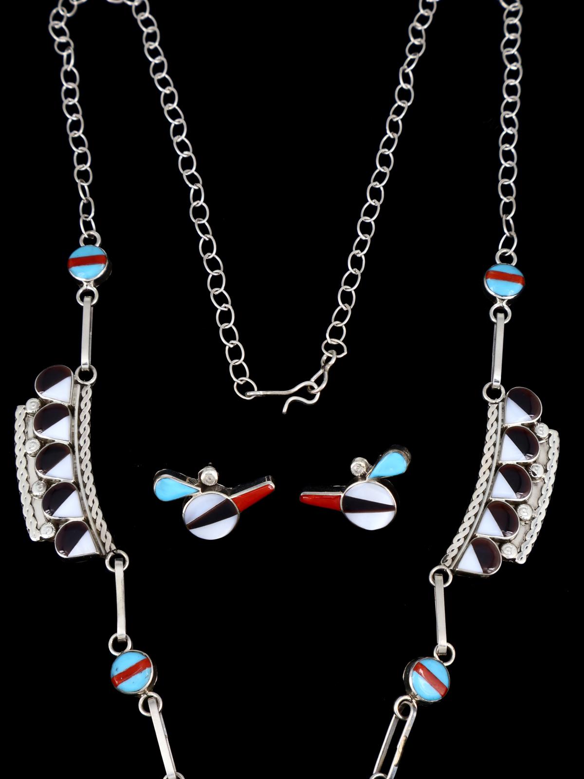 Sterling Silver Native American Zuni Inlay Thunderbird Necklace Set