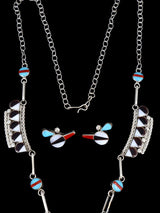 Sterling Silver Native American Zuni Inlay Thunderbird Necklace Set
