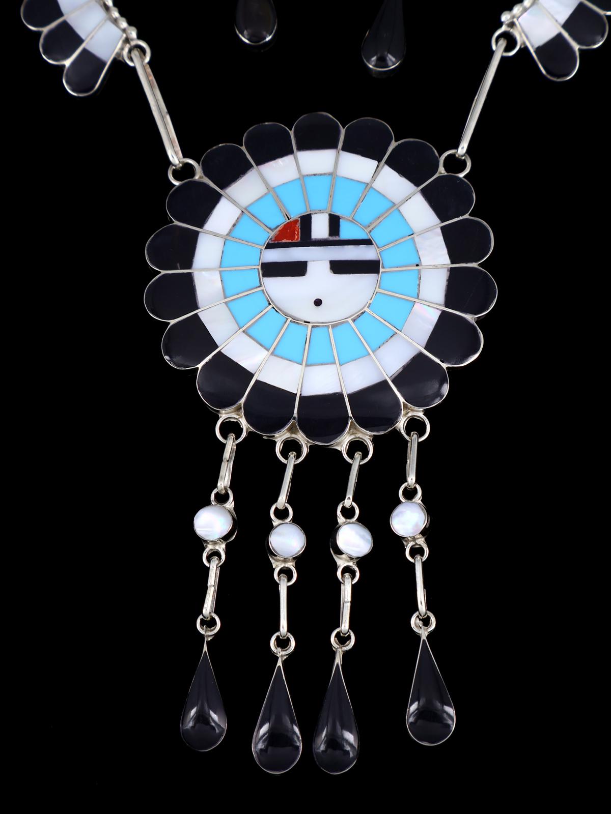 Turquoise Sterling Silver Zuni Inlay Necklace and Earrings Set