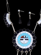 Turquoise Sterling Silver Zuni Inlay Necklace and Earrings Set