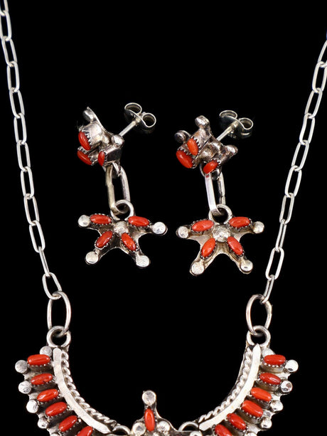 Native American Coral Necklace and Earring Set