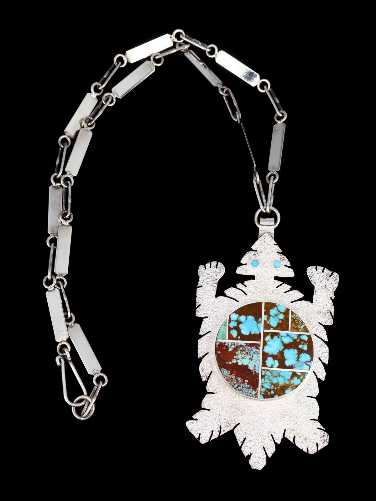 Navajo Inlay Turquoise Horned Toad Sterling Silver Necklace
