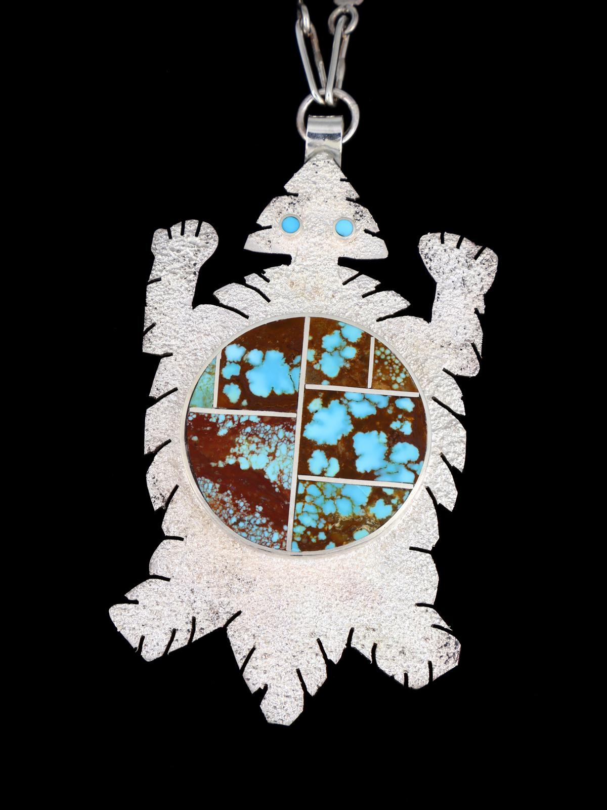 Navajo Inlay Turquoise Horned Toad Sterling Silver Necklace