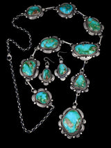Navajo Sterling Silver Hardy Pit Kingman Turquoise Lariat Necklace Set - PuebloDirect.com