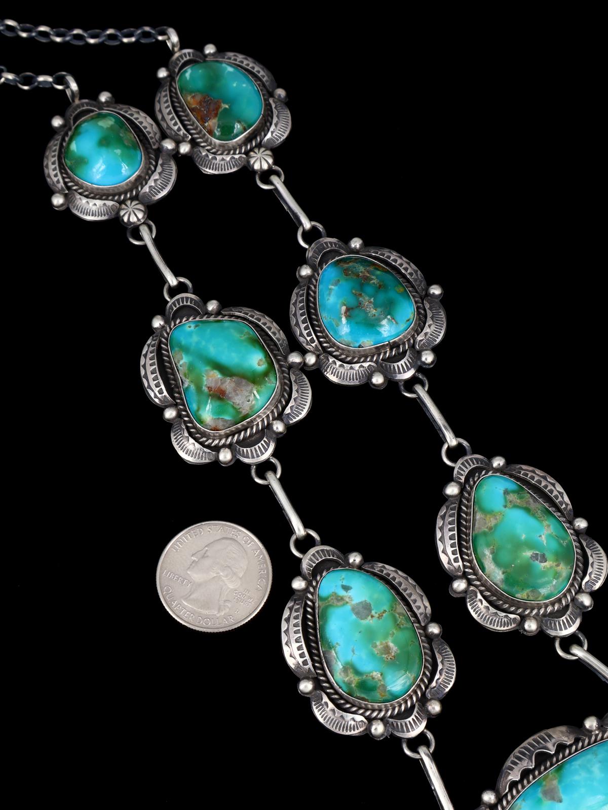 Navajo Sterling Silver Hardy Pit Kingman Turquoise Lariat Necklace Set - PuebloDirect.com