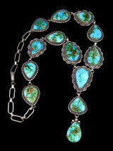 Navajo Sterling Silver Sonoran Gold Turquoise Lariat Necklace