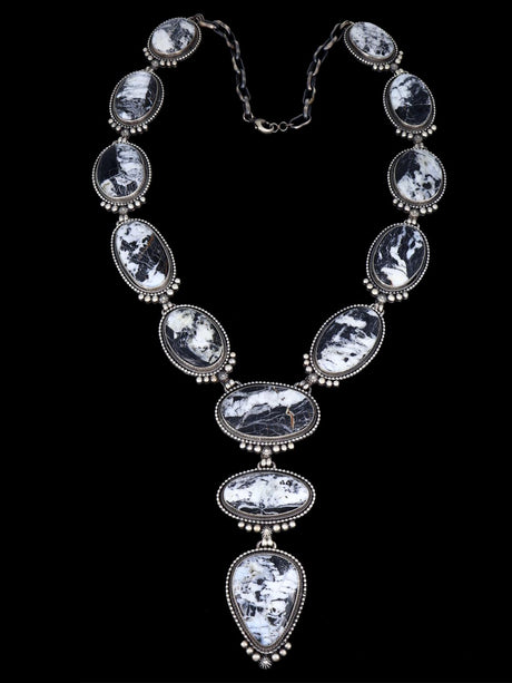 Native American Sterling Silver White Buffalo Lariat Necklace - PuebloDirect.com