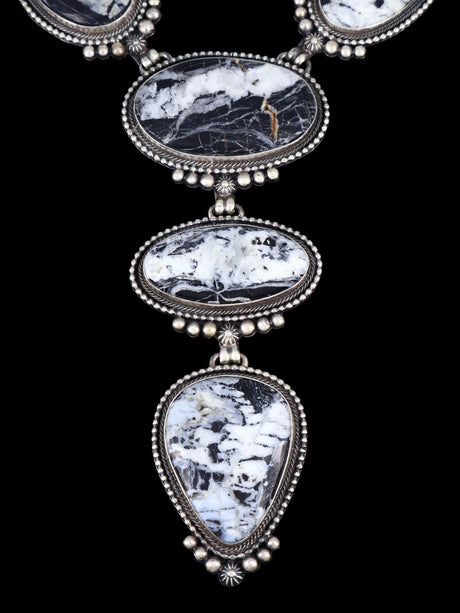 Native American Sterling Silver White Buffalo Lariat Necklace - PuebloDirect.com