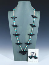 Native American Black Jet Zuni Fetish Carved Bird Necklace Set