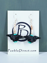 Native American Black Jet Zuni Fetish Carved Bird Necklace Set
