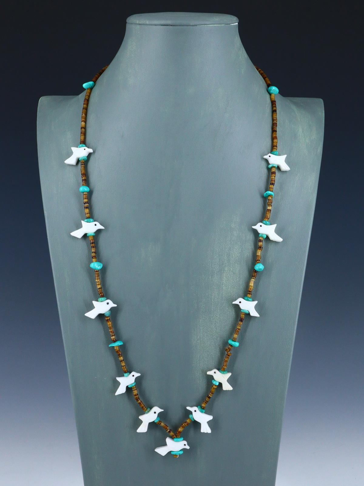 Native American White Marble Zuni Fetish Carved Bird Necklace Set