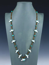 Native American White Marble Zuni Fetish Carved Bird Necklace Set