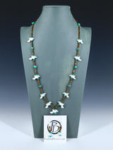 Native American White Marble Zuni Fetish Carved Bird Necklace Set