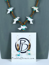 Native American White Marble Zuni Fetish Carved Bird Necklace Set
