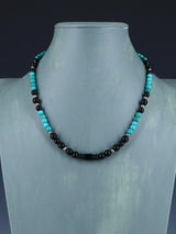 18" Native American Turquoise and Onyx Beaded Choker Necklace Set