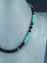 18" Native American Turquoise and Onyx Beaded Choker Necklace Set
