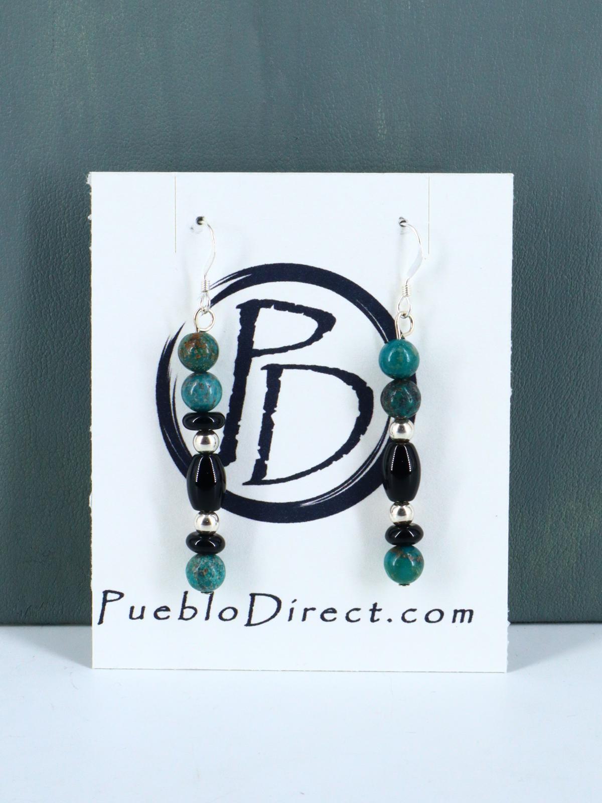 18" Native American Turquoise and Onyx Beaded Choker Necklace Set