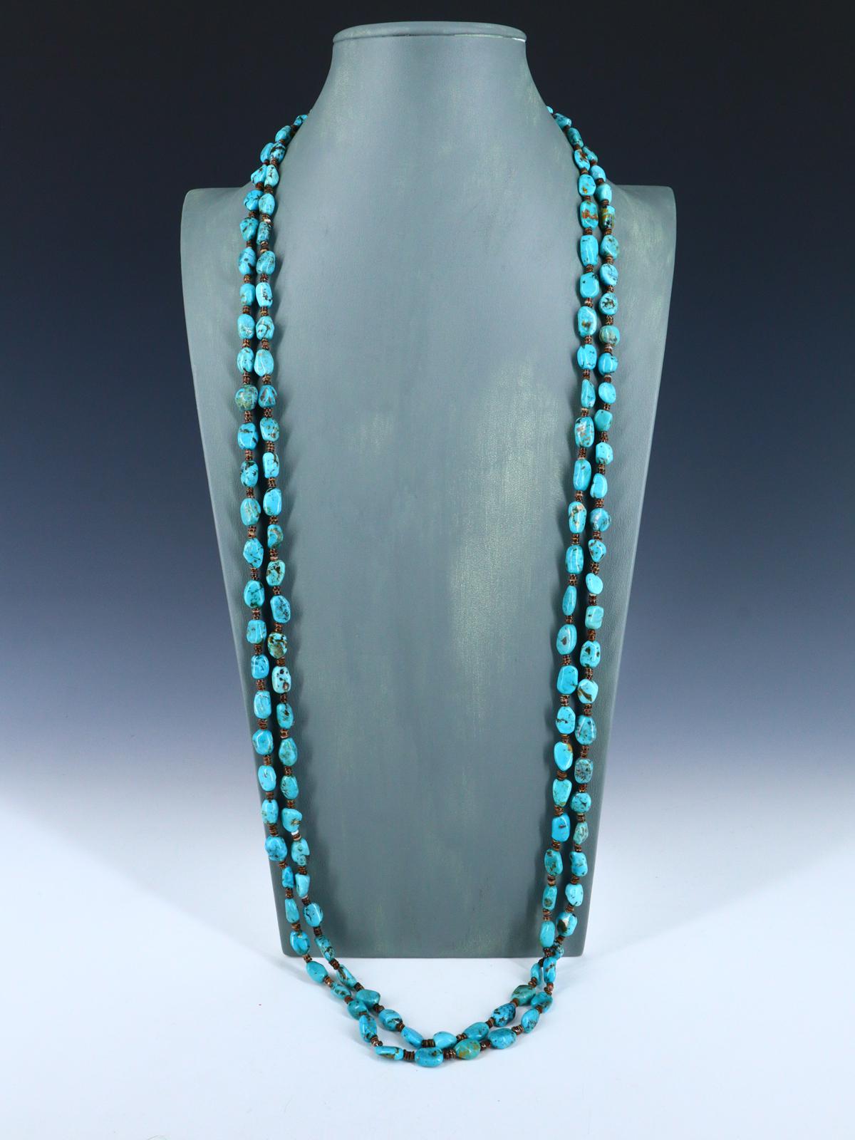 72" Extra Long Native American Jewelry Single Strand Turquoise Necklace