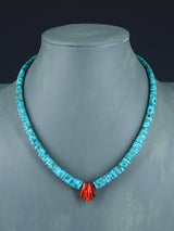 Native American Jewelry Single Strand Turquoise and Spiny Oyster Necklace - PuebloDirect.com