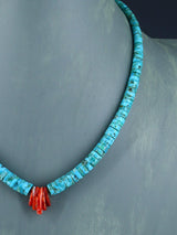 Native American Jewelry Single Strand Turquoise and Spiny Oyster Necklace - PuebloDirect.com