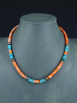 Navajo Jewelry Single Strand Turquoise and Spiny Oyster Necklace - PuebloDirect.com