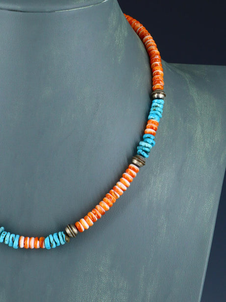 Navajo Jewelry Single Strand Turquoise and Spiny Oyster Necklace - PuebloDirect.com